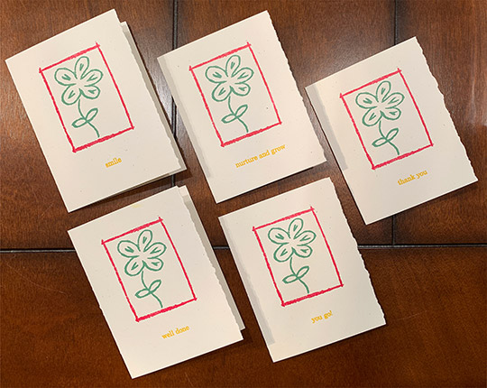A set of 5 letterpress cards